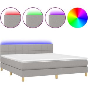 VidaXL Boxspring met Matras en LED Stof Lichtgrijs 180x200 cm