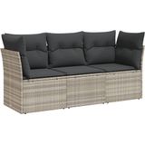 vidaXL 3-delige Loungeset met kussens poly rattan lichtgrijs