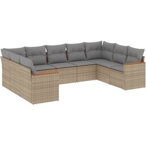 vidaXL 9-delige Loungeset met kussens poly rattan gemengd beige