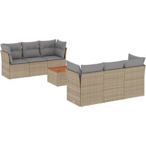 vidaXL 7-delige Loungeset met kussens poly rattan beige