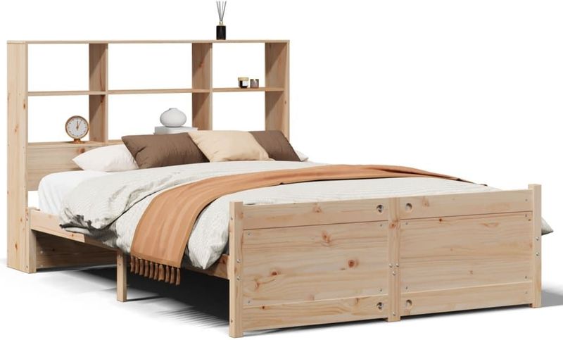 vidaXL Bed met boekenkast zonder matras massief grenenhout 140x190 cm
