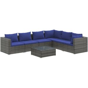 vidaXL 7-delige Loungeset met kussens poly rattan grijs