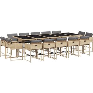 vidaXL 15-delige Tuinset met kussens poly rattan gemengd beige