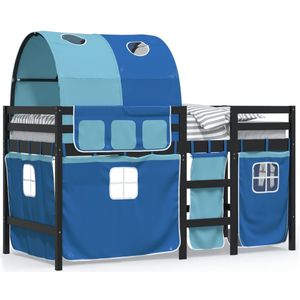 vidaXL Kinderhoogslaper met tunnel 80x200 cm massief grenenhout blauw