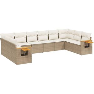 vidaXL 10-delige Loungeset met kussens poly rattan beige