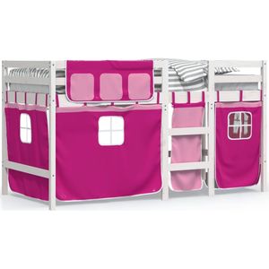 vidaXL Kinderhoogslaper met gordijnen 90x200 cm grenenhout roze