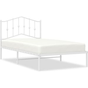 vidaXL Bedframe met hoofdbord metaal wit 100x190 cm