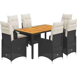 vidaXL 7-delige Bistroset met kussens poly rattan zwart