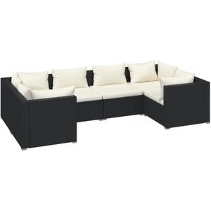 vidaXL 6-delige Loungeset met kussens poly rattan zwart