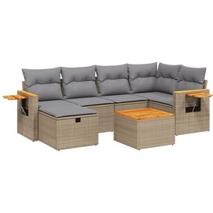 vidaXL 7-delige Loungeset met kussens poly rattan gemengd beige