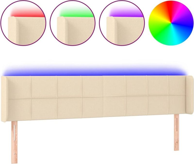 vidaXL Hoofdbord LED 163x16x78/88 cm stof crèmekleurig