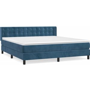 vidaXL Boxspring met matras fluweel donkerblauw 180x200 cm