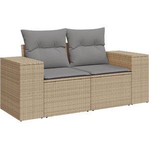 vidaXL Tuinbank 2-zits met kussens poly rattan beige