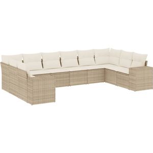 vidaXL 10-delige Loungeset met kussens poly rattan beige