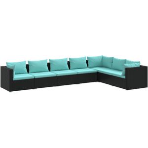 vidaXL 7-delige Loungeset met kussens poly rattan zwart