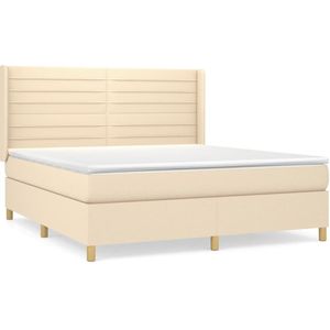 vidaXL Boxspring met matras stof crèmekleurig 160x200 cm