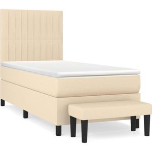 vidaXL Boxspring met matras stof crèmekleurig 90x200 cm