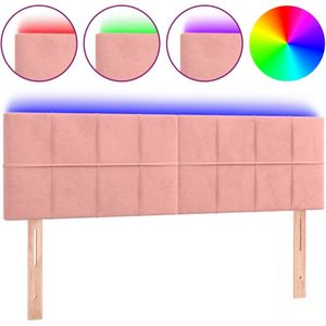 VidaXL Hoofdbord LED 144x5x78/88 cm Fluweel Roze