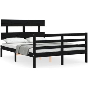 VidaXL Bedframe Hoofdbord Massief Hout Zwart 120x200 cm