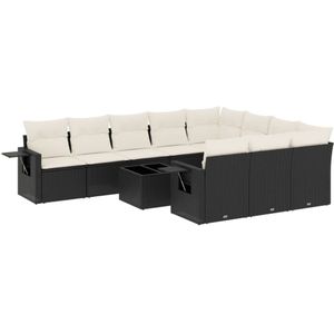 vidaXL - 11-delige - Loungeset - met - kussens - poly - rattan - zwart