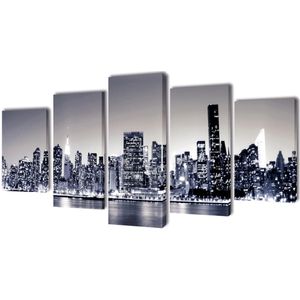 vidaXL-Canvas-muurdruk-set-monochroom-New-York-skyline-100-x-50-cm