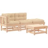 vidaXL 4-delige Loungeset met kussens massief hout