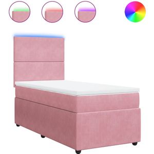 vidaXL Boxspring met matras fluweel roze 100x200 cm