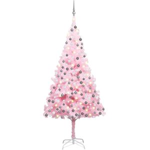 vidaXL Kunstkerstboom met verlichting en kerstballen 240 cm PVC roze