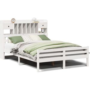 vidaXL Bed met boekenkast zonder matras grenenhout wit 160x200 cm