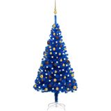 vidaXL Kunstkerstboom met verlichting en kerstballen 150 cm PVC blauw