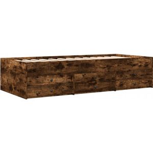 vidaXL Slaapbank met lades 90x190 cm bewerkt hout gerookt eikenkleurig