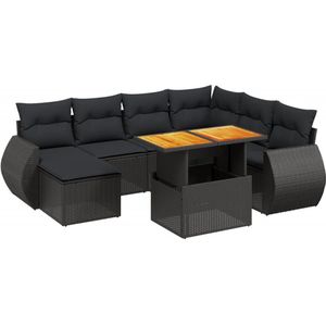vidaXL 8-delige Loungeset met kussens poly rattan zwart