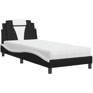 vidaXL Bed met matras kunstleer zwart en wit 90x190 cm