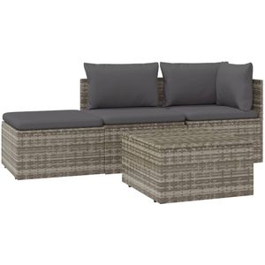 VidaXL 4-Delige Loungeset met Kussens - Poly Rattan Grijs