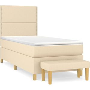 vidaXL Boxspring met matras stof crèmekleurig 100x200 cm