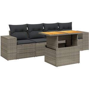 vidaXL 5-delige Loungeset met kussens poly rattan grijs