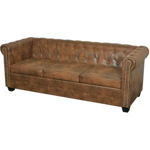 vidaXL Driezitsbank Chesterfield-stijl kunstleer bruin