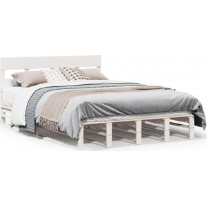 vidaXL Bedframe zonder matras massief grenenhout wit 140x190 cm