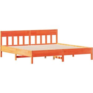 vidaXL Bedframe met hoofdbord massief grenenhout wasbruin 200x200 cm