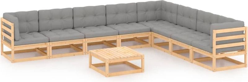 vidaXL 9-delige Loungeset met kussens massief grenenhout
