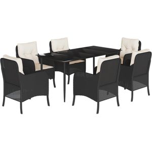 vidaXL 7-delige Tuinset met kussens poly rattan zwart