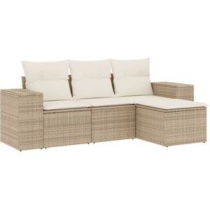 vidaXL 4-delige Loungeset met kussens poly rattan beige