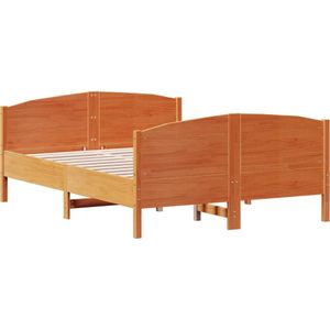 vidaXL Bedframe met hoofdbord massief grenenhout wasbruin 150x200 cm