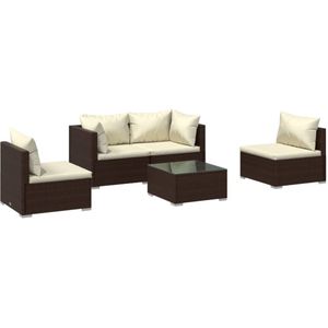 VidaXL 5-delige Loungeset met Kussens - Poly Rattan Bruin