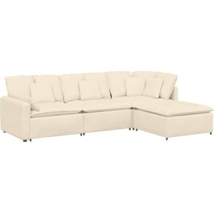 vidaXL Modulaire bank met voetenbank en kussens corduroy stof crème