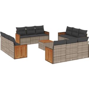 vidaXL 13-delige Loungeset met kussens poly rattan grijs