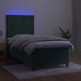 vidaXL Boxspring met matras en LED fluweel donkergroen 100x200 cm