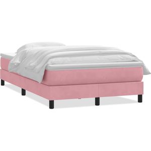 vidaXL Boxspring met matras fluweel roze 120x220 cm