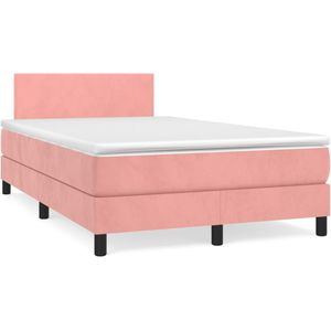 vidaXL Boxspring met matras fluweel roze 120x200 cm