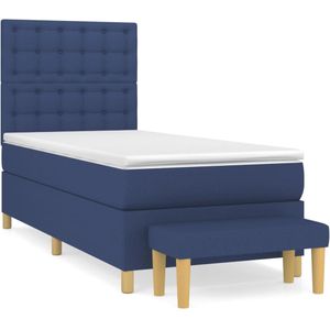 vidaXL Boxspring met matras stof blauw 100x200 cm